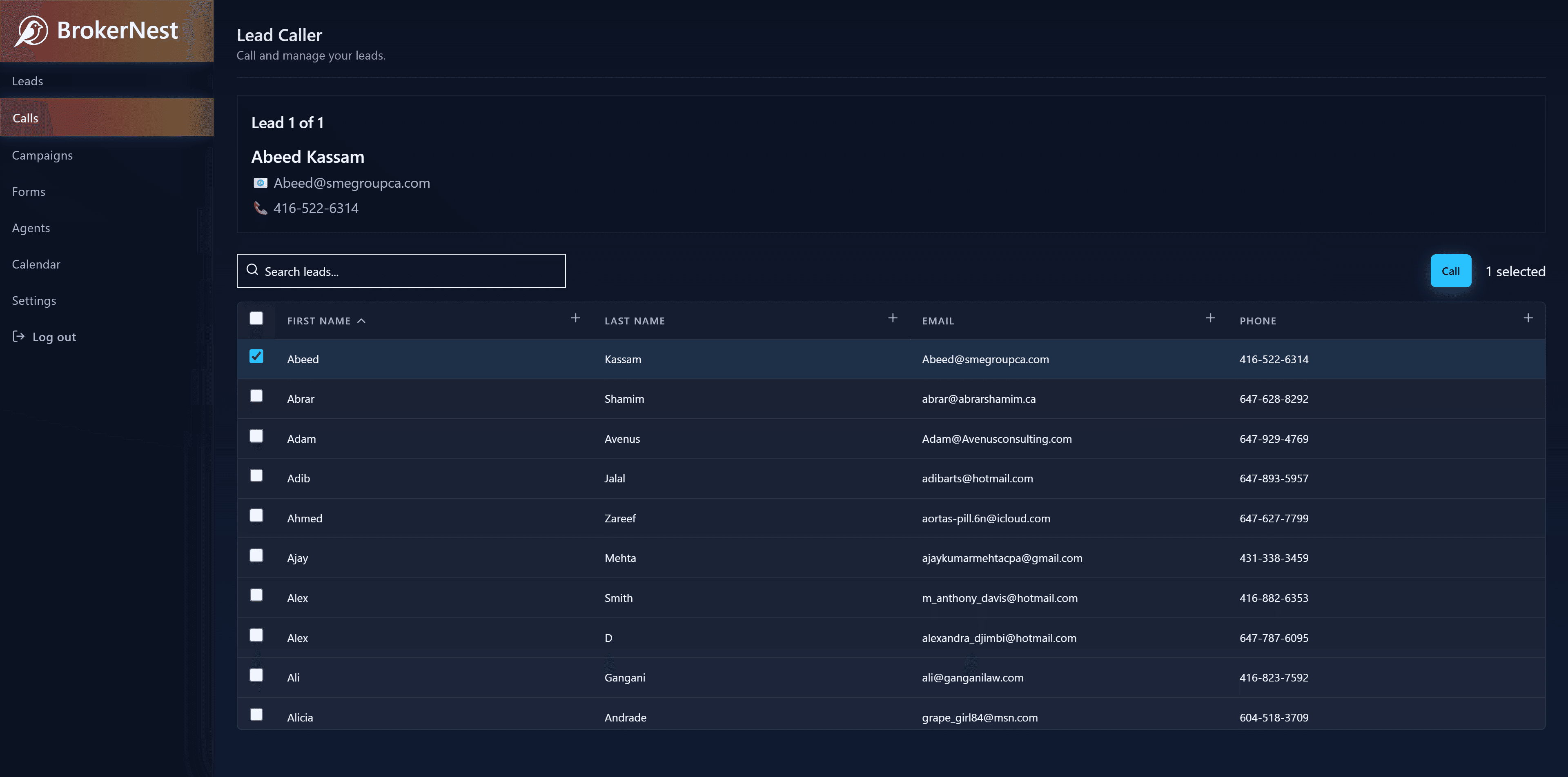 BrokerNest Dashboard Interface